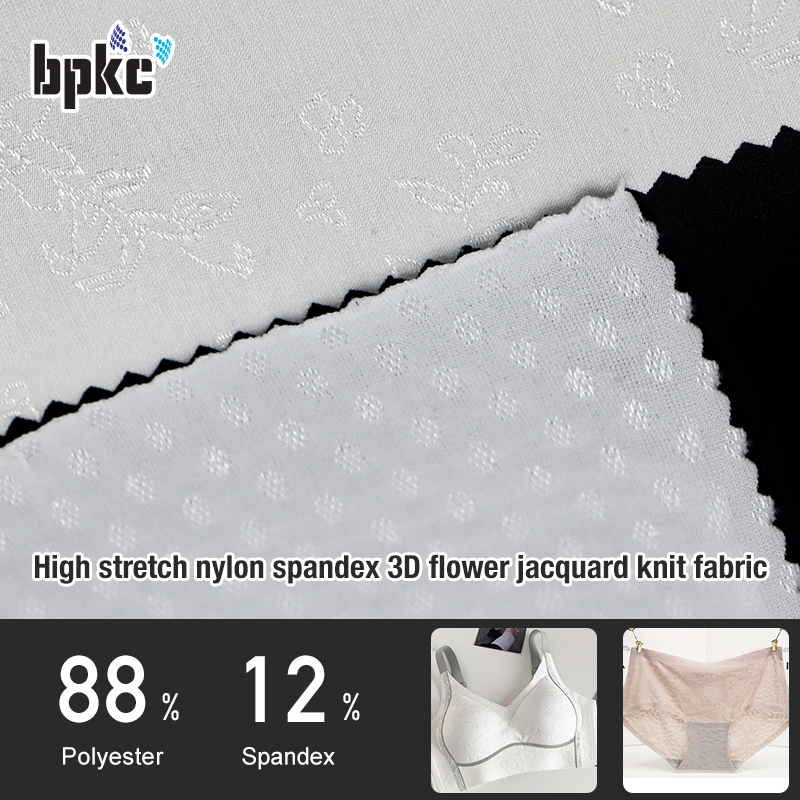 High stretch nylon spandex 3D flower jacquard knit fabric